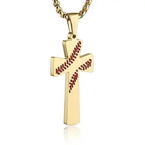 HZMAN Baseball Cross Pendant, I CAN DO ALL THINGS STRENGTH Bible Verse Stainless Steel Necklace 22+2'' Chain HZMAN Baseball Cross Pendant, I CAN DO ALL THINGS STRENGTH Bible Verse Stainless Steel Necklace 22+2'' Chain