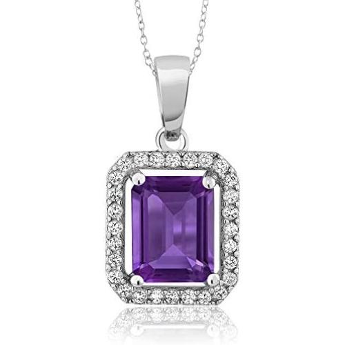 Gem Stone King 925 Sterling Silver Purple Amethyst Pendant Necklace For Women (2.61 Cttw, Gemstone Birthstone, Emerald Cut with 18 Inch Silver Chain)