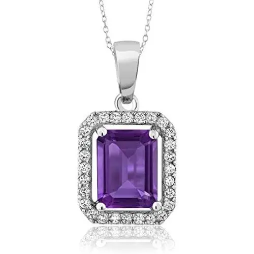 Gem Stone King 925 Sterling Silver Purple Amethyst Pendant Necklace For Women (2.61 Cttw, Gemstone Birthstone, Emerald Cut with 18 Inch Silver Chain) Gem Stone King 925 Sterling Silver Purple Amethyst Pendant Necklace For Women (2.61 Cttw, Gemstone Birthstone, Emerald Cut with 18 Inch Silver Chain)