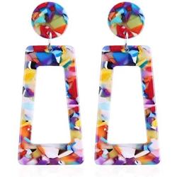 ONLYJUMP Acrylic Dangles Drop Earrings for Women Girls Exaggerated Lightweight Colorful Bohemian Rectangle Circle Geometric Resin Statement Earrings