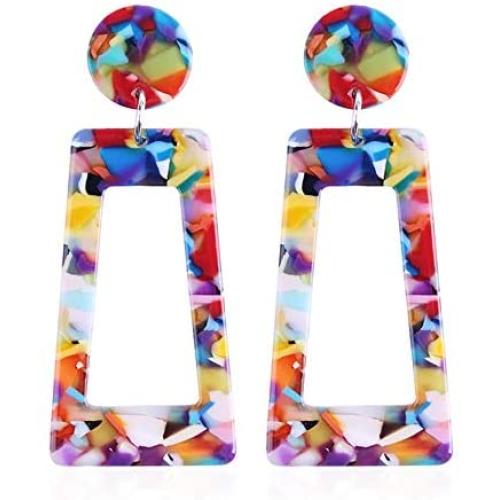 ONLYJUMP Acrylic Dangles Drop Earrings for Women Girls Exaggerated Lightweight Colorful Bohemian Rectangle Circle Geometric Resin Statement Earrings