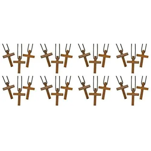 Christian Brands Catholic Wooden Latin Cross Pendant on Nylon Cord Chain, 1 3/4 Inch
