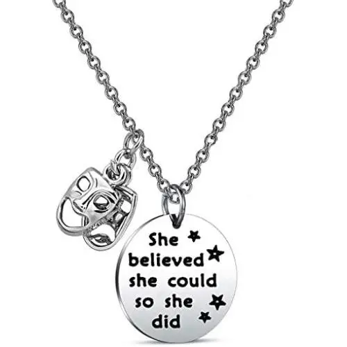 AKTAP Theater Bracelet She Believed She Could So She Did Comedy Tragedy Masks Charm Jewelry Drama Teacher Thespian Motivational Gift