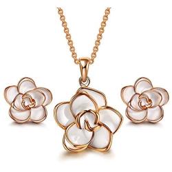 AllenCOCO Jewelry Set Rose Gold Plated Women Flower Earrings and Necklace Set for Women Girls Hypoallergenic Jewelry