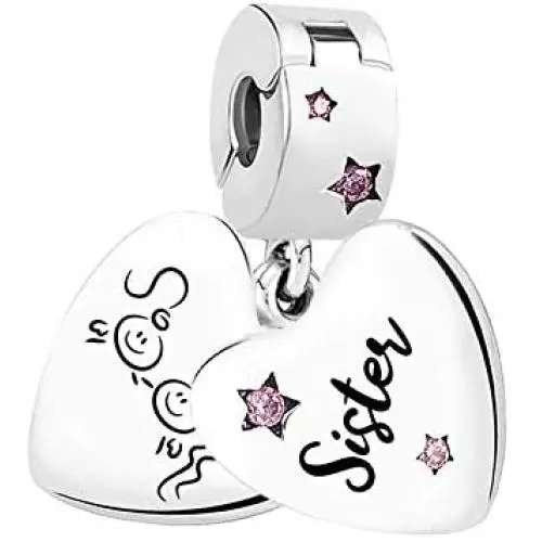 LovelyCharms Sterling Silver Sister Clip Lock Stopper Spacer Heart Dangle Bead for Bracelet LovelyCharms Sterling Silver Sister Clip Lock Stopper Spacer Heart Dangle Bead for Bracelet
