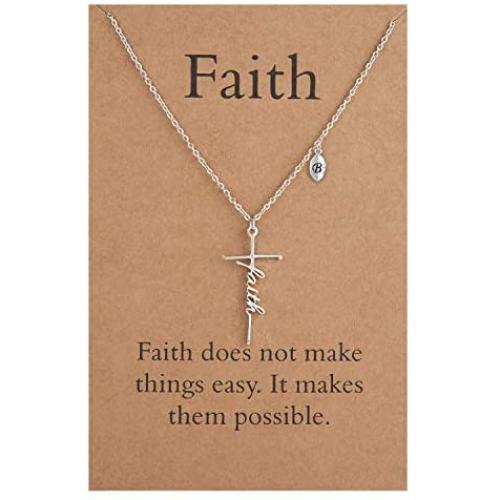 Faith Cross Necklace Initial Cross Necklace 26 Letters A to Z Alphabet Cross Pendant Necklace Religious Jewelry for Women