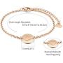 THREE KEYS JEWELRY Rose Gold Initial Bracelet for Girls Gifts Stainless Steel Dainty Coin Name Initial Charm Bracelet Alphabet Letter Pendant Silver Initial Bracelets for Women with Initial