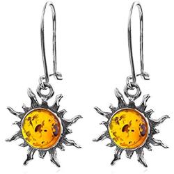 Light Amber Sterling Silver Sun Earrings