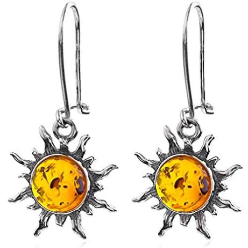 Light Amber Sterling Silver Sun Earrings