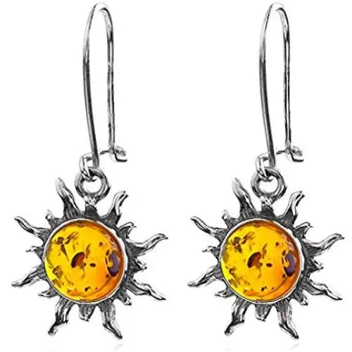 Light Amber Sterling Silver Sun Earrings Light Amber Sterling Silver Sun Earrings