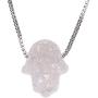 ShinyJewelry 925 Sterling Silver Fashion Box Chain Sparkly druzy Stone Necklaces Hamsa Hand Pendant Necklace for Women