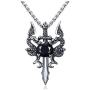 Dragon Sword Necklace for Men or Women Stainless Steel Black Cubic Zirconia Punk Gothic Vintage Look Mythical Pendant with Chain Fantasy Fashion Jewelry by Ginger Lyne