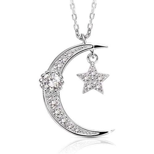 Agvana 14K Gold Plated Sterling Silver Dainty Moon Star Pendant Necklace Valentines Day Gifts for Women Girls Wife Her Birthday Anniversary Jewelry for Mom Daughter with Jewelry Box, 16+2 Inch