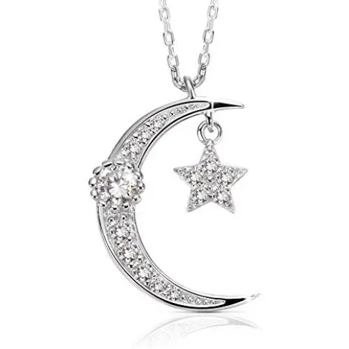 Agvana 14K Gold Plated Sterling Silver Dainty Moon Star Pendant Necklace Valentines Day Gifts for Women Girls Wife Her Birthday Anniversary Jewelry for Mom Daughter with Jewelry Box, 16+2 Inch