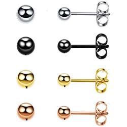 LDier Tiny Stud Earrings for Women - 4 Pairs Stainlss Steel Small Stud Earrings with Clear CZ Round Ball - Perfect Suitable for Party, Date, Office, Wedding or Daily Wear