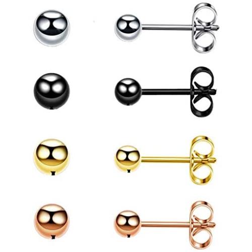 LDier Tiny Stud Earrings for Women - 4 Pairs Stainlss Steel Small Stud Earrings with Clear CZ Round Ball - Perfect Suitable for Party, Date, Office, Wedding or Daily Wear