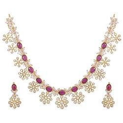 Tarinika Venus Gold-Plated Indian Jewelry Set with Necklace and Earrings - White Red