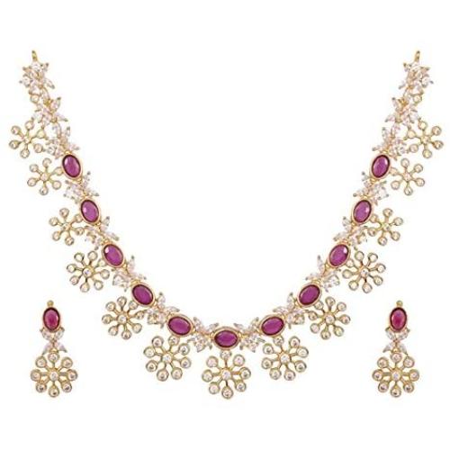 Tarinika Venus Gold-Plated Indian Jewelry Set with Necklace and Earrings - White Red