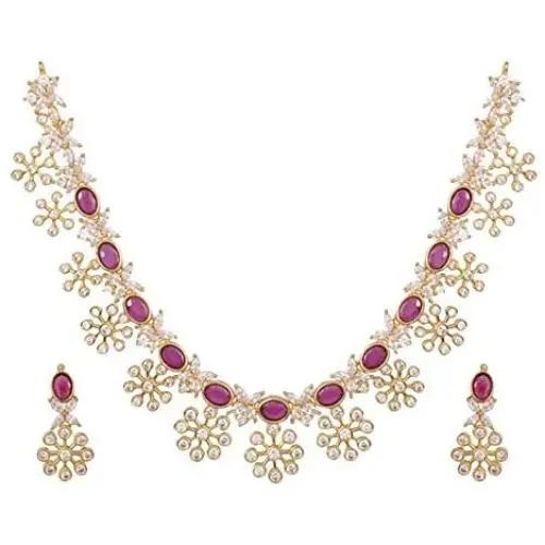 Tarinika Venus Gold-Plated Indian Jewelry Set with Necklace and Earrings - White Red Tarinika Venus Gold-Plated Indian Jewelry Set with Necklace and Earrings - White Red