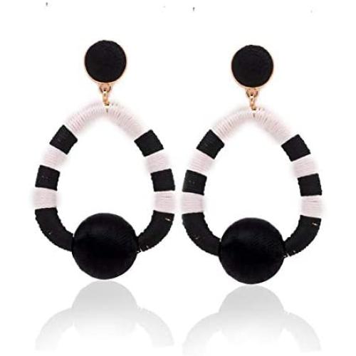 Womens Handmade Tassel Drop Earrings Ethnic Round Thread Oval Statement Dangle Earings Bohemia Jewelry