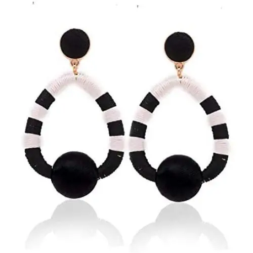 Womens Handmade Tassel Drop Earrings Ethnic Round Thread Oval Statement Dangle Earings Bohemia Jewelry
