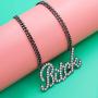 Q&Q Fashion Celebrity Urban Big Bling Bitch Necklace Word Crystal Pave Rhinestone Chunky Chain Best Friend Friendship Jewelry BFF Gift