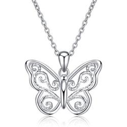 Filigree Butterfly Necklace Sterling Silver Celtic Knot Pendant Cute Animal Jewelry Birthday Gift for Women Teen Daughter Animal Lover 18''+2'' Extension Chain