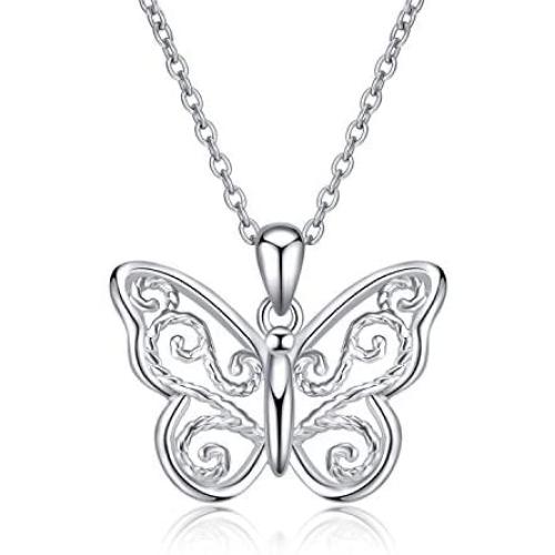 Filigree Butterfly Necklace Sterling Silver Celtic Knot Pendant Cute Animal Jewelry Birthday Gift for Women Teen Daughter Animal Lover 18''+2'' Extension Chain