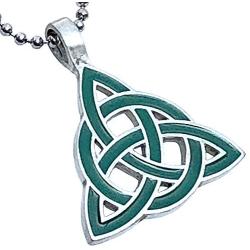 St Patricks Jewelry Elemental Green Celtic Triquetra Trinity Knot Norse Viking Pagan Magic Wicca Wiccan Witch Protection Amulet Pewter Pendant Necklace Charm for men women w Silver Ball chain