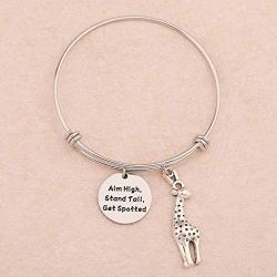 WUSUANED Be a Giraffe Aim High Stand Tall Get Spotted Inspirational Quote Keychain Gift for Giraffe Lover