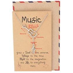 Quan Jewelry Birthday Gifts for Women, Guitar and Treble Clef Pendant Necklace, Music Jewelry with Inspirational Greeting Card