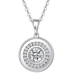 FANCIME 925 Sterling Silver CZ Cubic Zirconia Round Disc Heart Shaped Pendant Necklace Tennis Bracelet Jewelry Anniversary Birthday Gift for Womem Girls Mother with Box