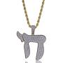 TOPGRILLZ Iced Out CZ Cluster Zircon Hip Hop 18K Gold Plated Jewish Chai Pendant Necklace with Rope Chain