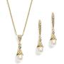 Mariell Gold Wedding Necklace & Earrings Jewelry Set with Freshwater Pearl for Bridesmaids & Brides