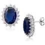 925 Sterling Silver Blue Simulated Sapphire Pendant Necklace and Earrings Set Bundle
