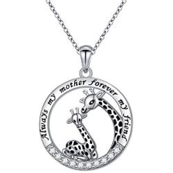 Giraffe Necklace for Mom from Daughter Sterling Silver Always My Mother Forever My Friend Giraffe Jewelry Gift for Women