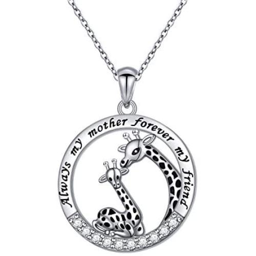 Giraffe Necklace for Mom from Daughter Sterling Silver Always My Mother Forever My Friend Giraffe Jewelry Gift for Women
