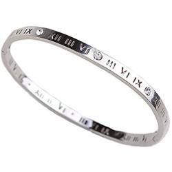 Baoli Zircon Jewelry Roman Numerals Bangle Bracelet for Women (Silver)