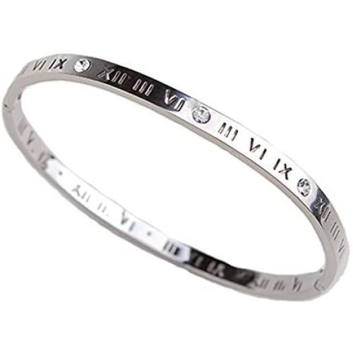 Baoli Zircon Jewelry Roman Numerals Bangle Bracelet for Women (Silver)