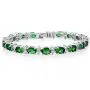 Gem Stone King 7 Inch Green and White CZ Bracelet Set With Matching 2 Inch Oval shape Dangle Earrings