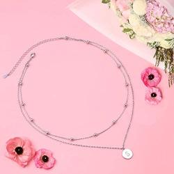 FLYOW S925 Sterling Silver Layered Disc Pendant Choker Necklace Short Dainty Clavicle Necklace for Women Girls