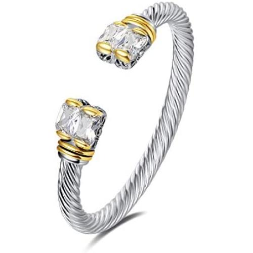 UNY Designer Inspired Jewelry Double CZ Cable Wire Antique Bangle Elegant Beautiful