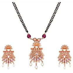 Aheli Classy Stone Beads Studded Pendant Mangalsutra Long Black Beaded Chain Indian Traditional Jewelry for Women