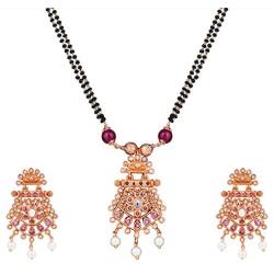 Aheli Classy Stone Beads Studded Pendant Mangalsutra Long Black Beaded Chain Indian Traditional Jewelry for Women