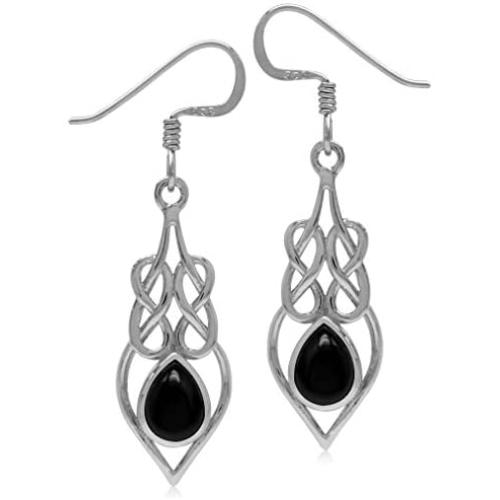 Silvershake 7X5mm Stone 925 Sterling Silver Celtic Knot Weave Drop Dangle Hook Earrings Jewelry for Women