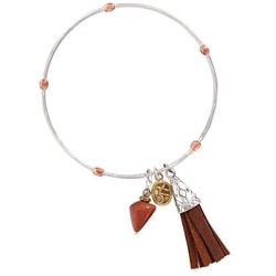 Silpada Triple Charm Goldstone & Pyrite Bangle Bracelet in Sterling Silver, Brass, Copper, & Genuine Leather, 6.75''