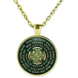 May The Road Rise Up to Meet You - Irish Blessing Celtic Cross Pendant Necklace with Chain
