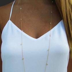 Adflyco Boho Long Necklace Crystal Silver Pendant Necklaces Chain Jewelry Adjustable for Women and Girls