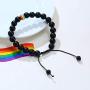 Nanafast 8mm Beaded 2Pcs Couple Rainbow LGBTQ Pride Bracelets for Gay & Lesbian White Turquoise/Lava Rock/Matte Agate LGBT Pride Braided Bracelet Jewelry Gift Adjustable