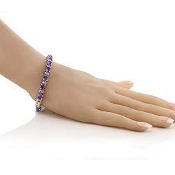 Gem Stone King 20.00 Ct Oval & Round Purple Color Cubic Zirconias CZ Womens Tennis Bracelet 7 Inch